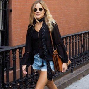 Zara Polka Dot Long Skinny Fringe Scarf